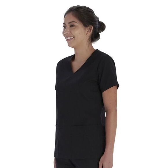 NWT Womens Vital Threads Black V Neck Scrubs Shirt Top - Sz L VT525C - Picture 2 of 3
